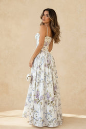 Rayon Printed Strap Pleated Chic Maxi Dress