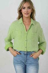 Textured Button Down Shirt Gum Leaf button down shirt clothes Ship From Overseas shirt SYNZ top