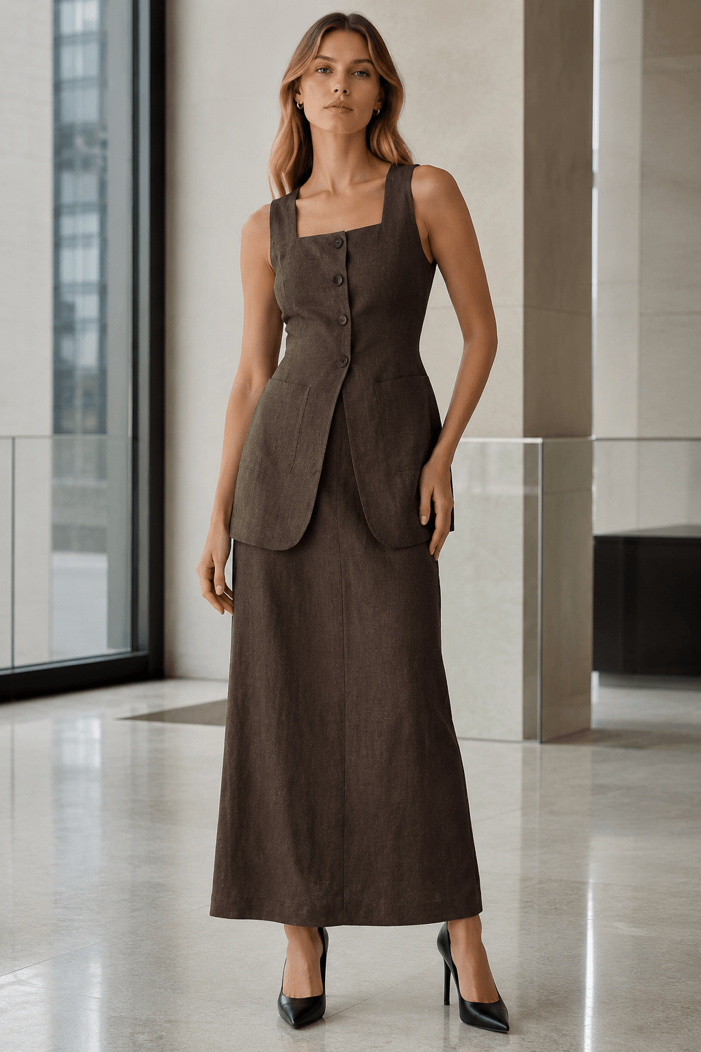 Sleeveless Vest Skirt Elegant Two Piece Work Set