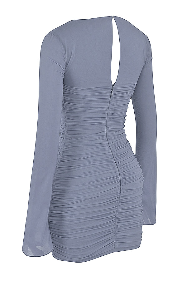 Mesh Sweetheart Cut Out Ruched Flare Sleeve Bodycon Mini Dress 11