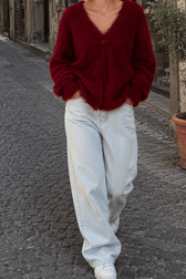 Faux Fur Blend V-Neck Cardigan