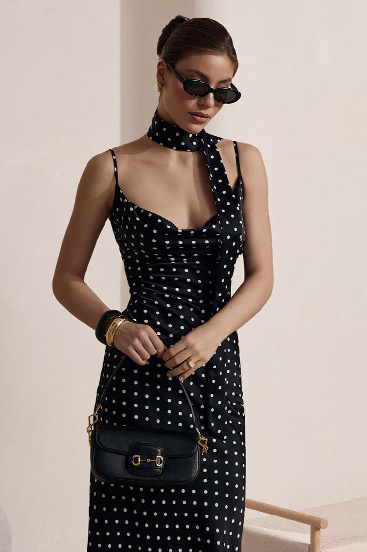 Draped Polka Dot Slip Dress