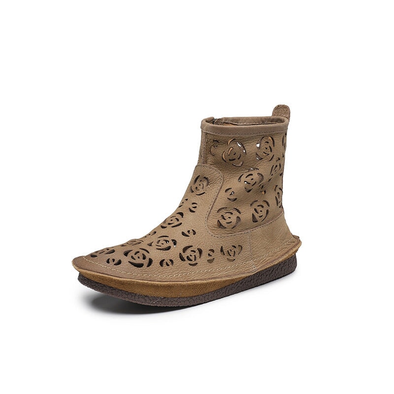 Cut Out Summer Boots Breathable Short Boots in Khaki/Coffee