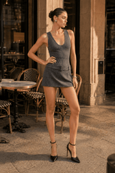 Striped V Neck Belted Cinched Work Dress