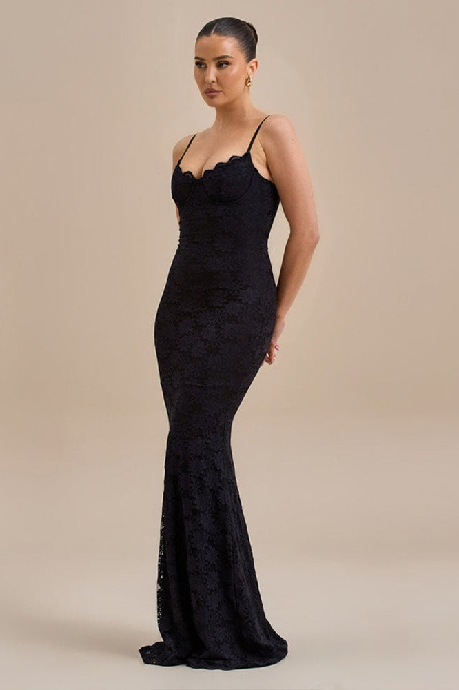 Backless Bodycon Maxi Lace Dress - View 16