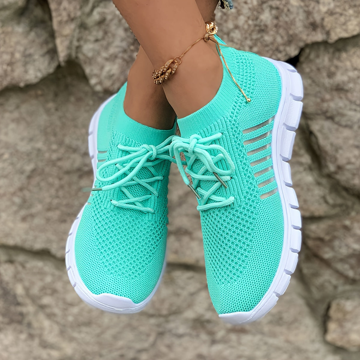 Knit Mesh Lace Up Low Top Sneakers