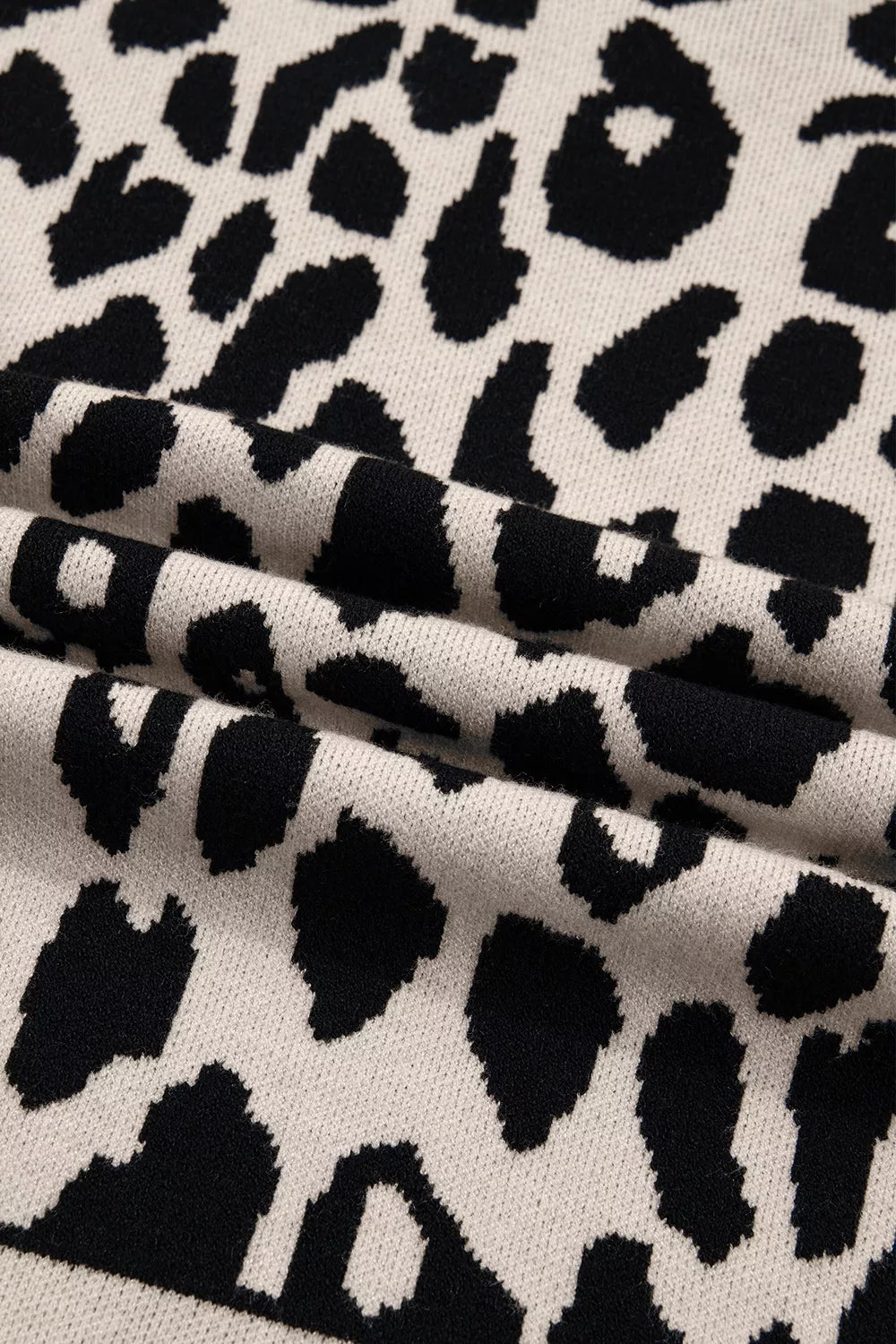 Leopard Print High Neck Short Sleeve Sweater