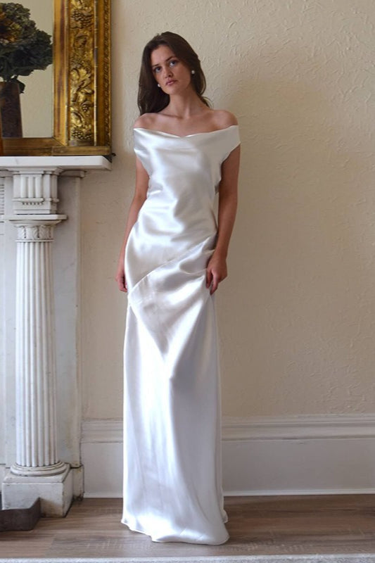 Off-the-Shoulder Lace Satin Dress