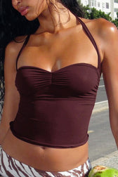 Halter Neck Ruched Bodycon Cami Top