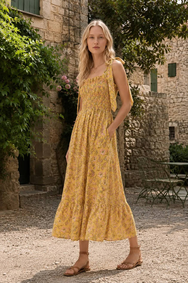 Ruffle Floral High Waist Maxi Dress
