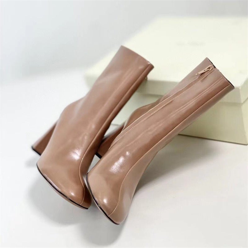 Classic Elegant Ankle Boots with 100% Sheepskin Lining High Heel Side Zipper Boots