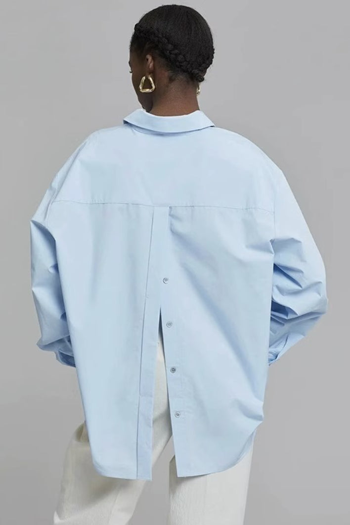 Oversized Collared Long Sleeve Drop Shoulder Button Front Shirt 3