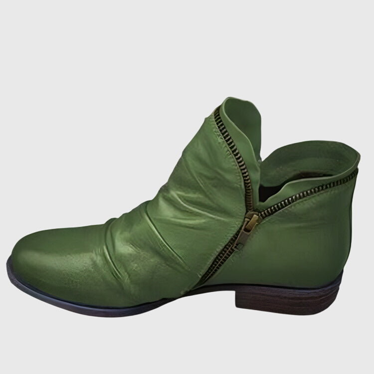 Ruched Side Zip Low Heel Ankle Boots