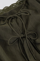 Lace Panel Ruched Tie Cami Mini Dress