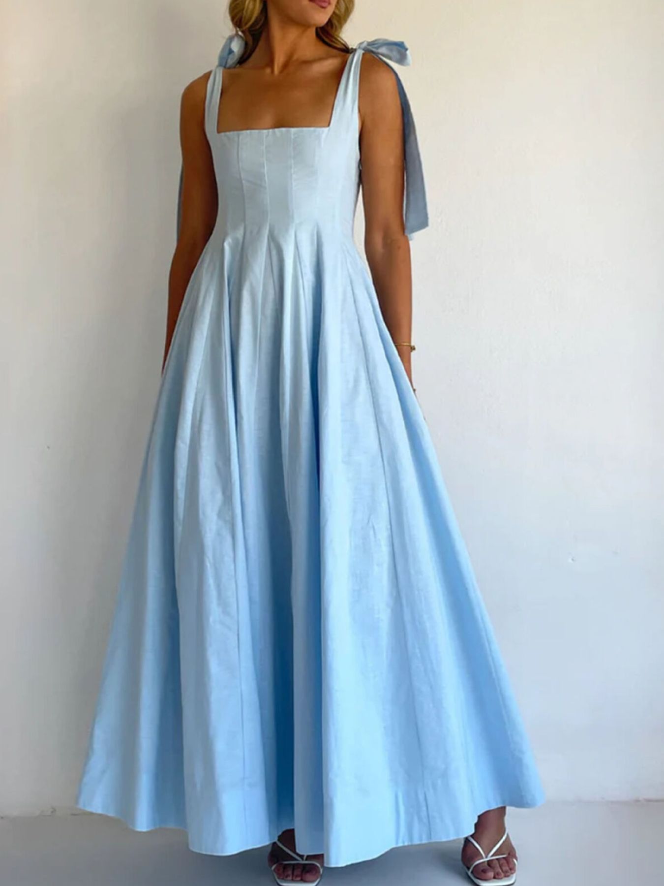 Gradient Tie Shoulder Maxi Dress Light Blue