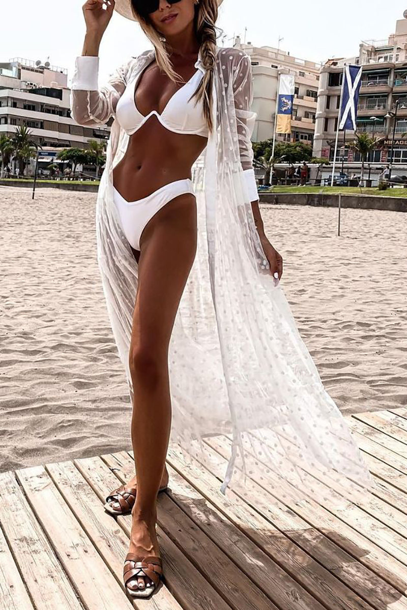 Mesh Polka Dot Shirt Maxi Dress