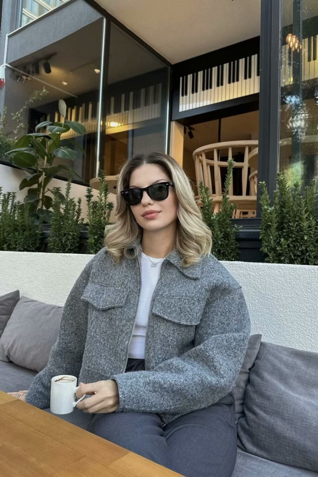 Cropped Boucle Zip Front Jacket