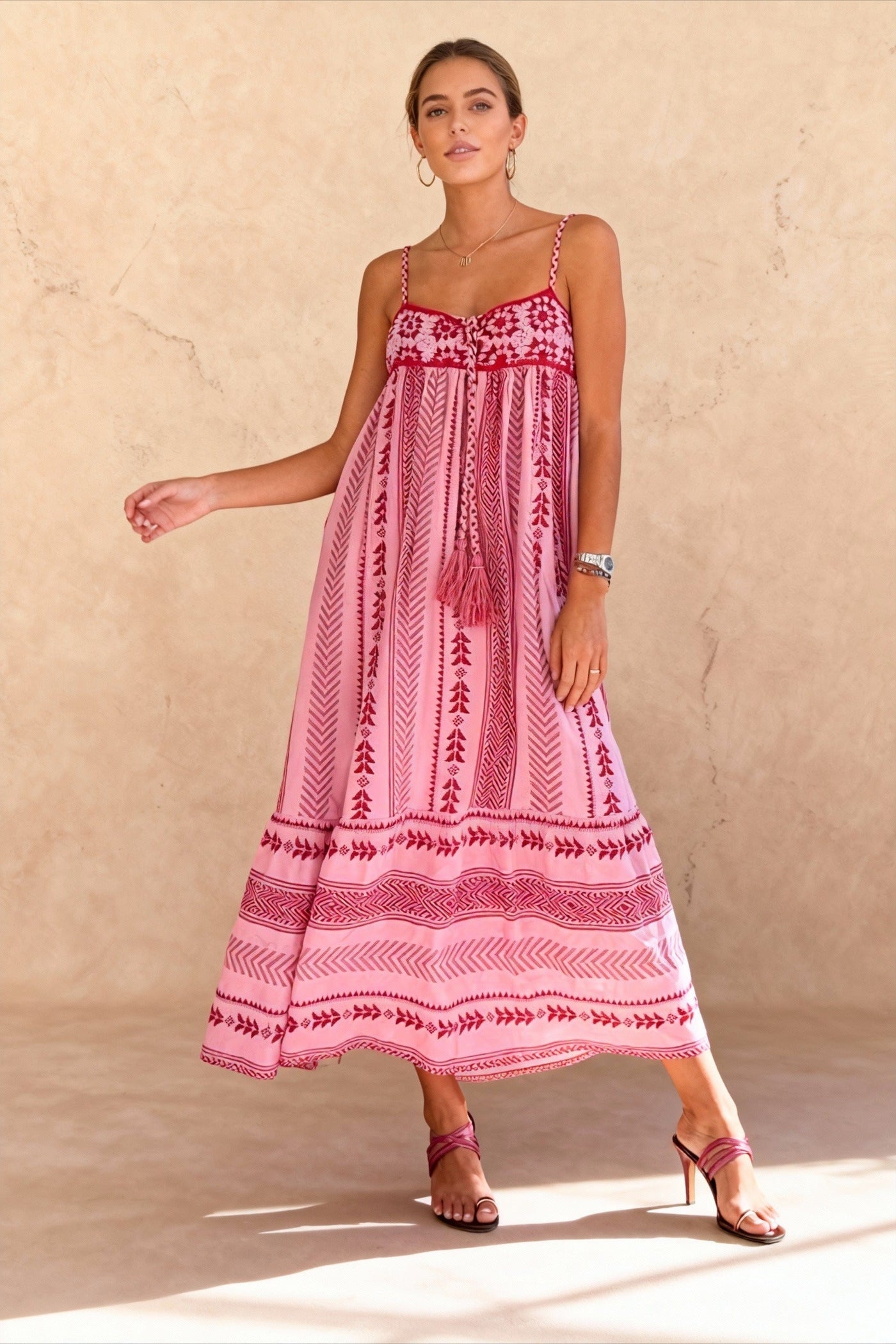 Ethnic Style Crochet Patchwork Knitted Maxi Dress
