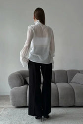 Chiffon Ruffle High Neck Long Sleeve Top