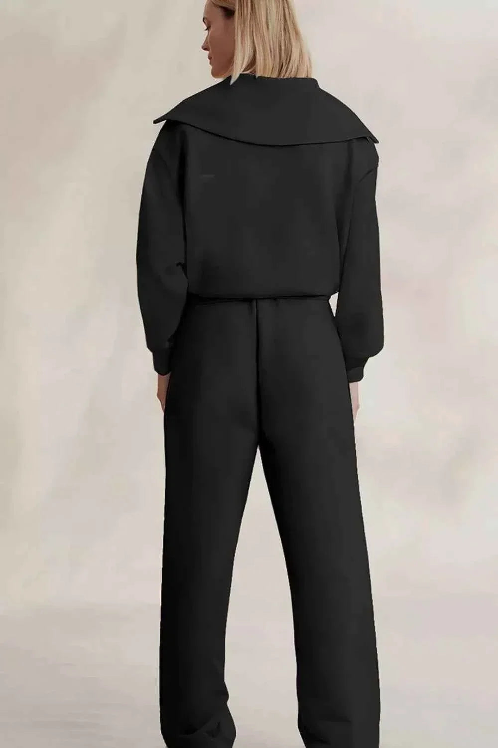 Quarter Zip Collared Sweatshirt and Wide Leg Pants Two Piece Set 6