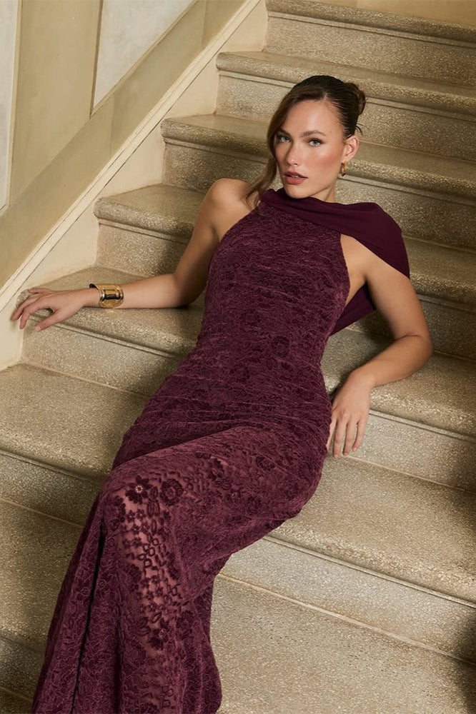 Lace Halter Neck Backless Bodycon Mermaid Gown