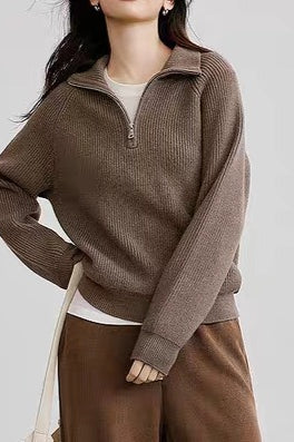 Half Zip Textured Knit Sweater
