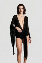 Mesh Irregular Bandage Low Neck Mini Dress