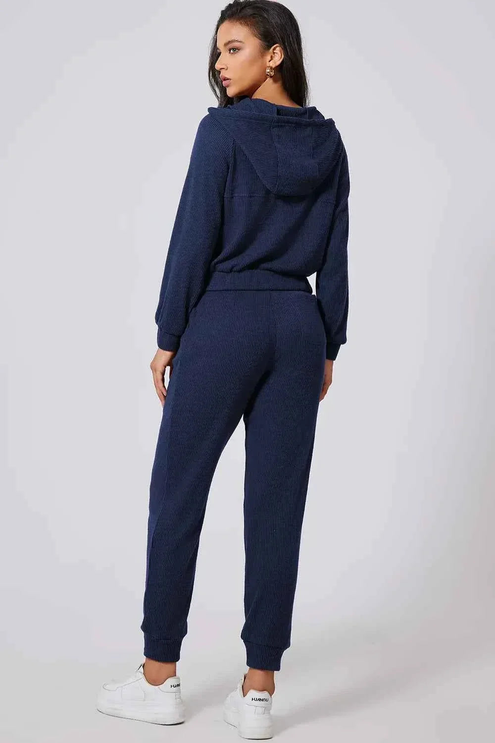Ribbed Half Zip Cropped Hoodie and Drawstring Joggers Two Piece Set 5
