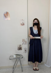 Faux Two Piece Denim Sleeveless Ruffle Trim A-Line Midi Dress 28