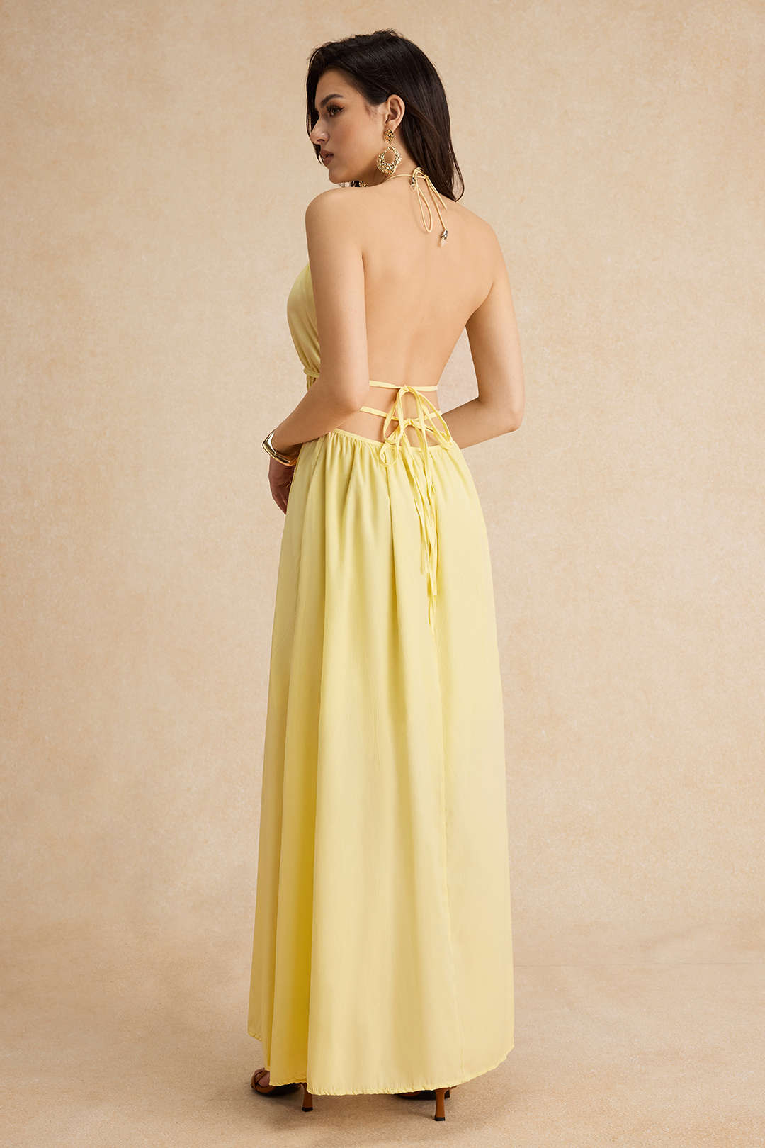 Halter Neck Cut Out Satin Maxi Dress 13