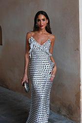 Satin Polka Dot Backless Bodycon Maxi Dress 2
