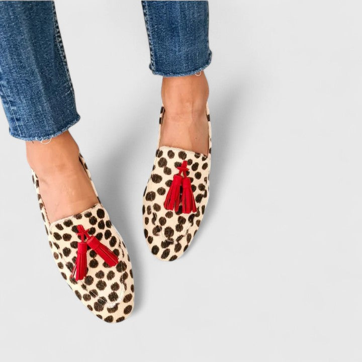 Animal Spot Print Tassel Round Toe Flat Loafers