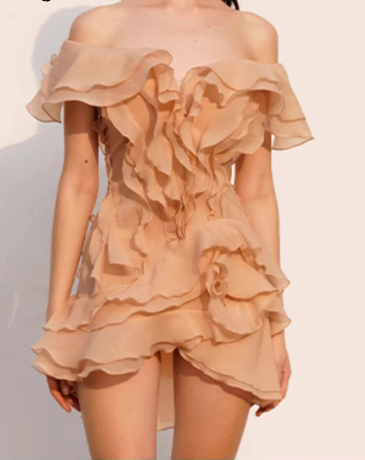 Off Shoulder Layered Ruffle Chiffon Party Mini Dress