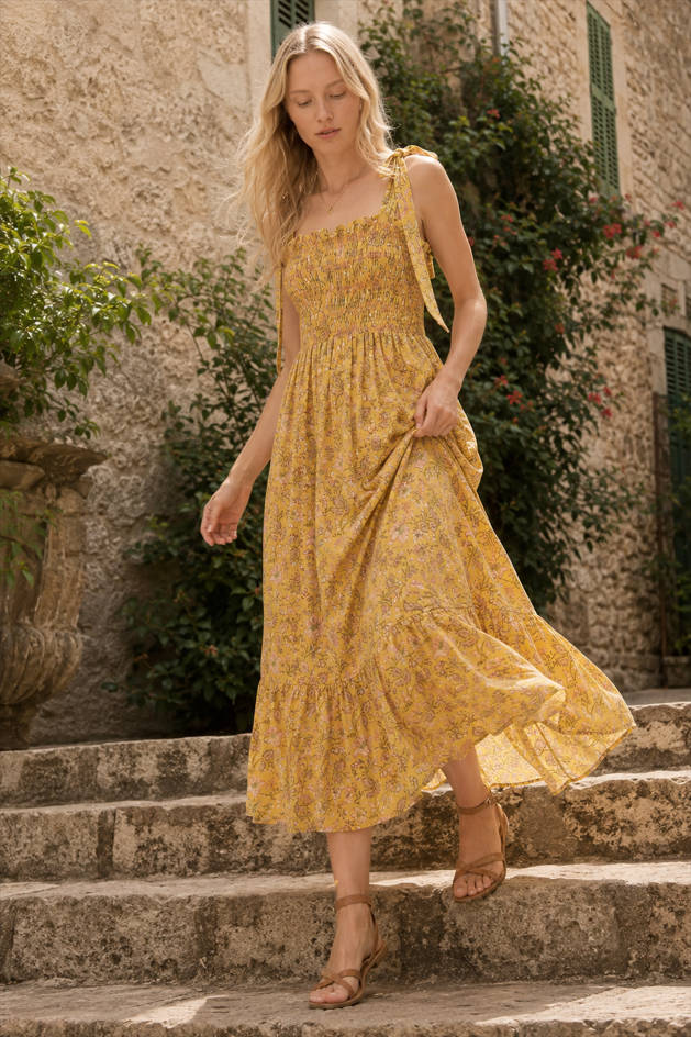 Ruffle Floral High Waist Maxi Dress