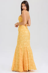 Strapless Lace Backless Waist Tie Maxi Lace Dress