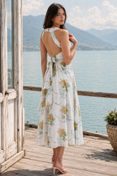 Printed Halter Slim Split Slip Dress