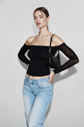 Backless Lace Paneled Off Shoulder Crop Top