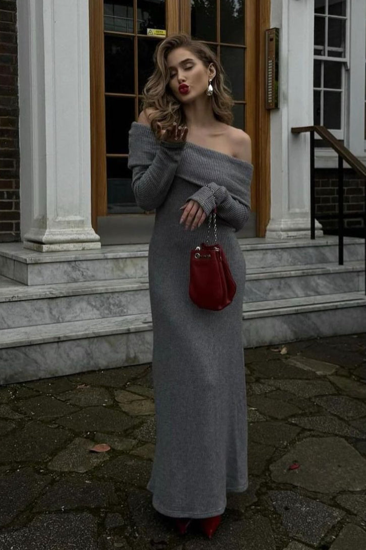 Off Shoulder Knit Sweater Dress