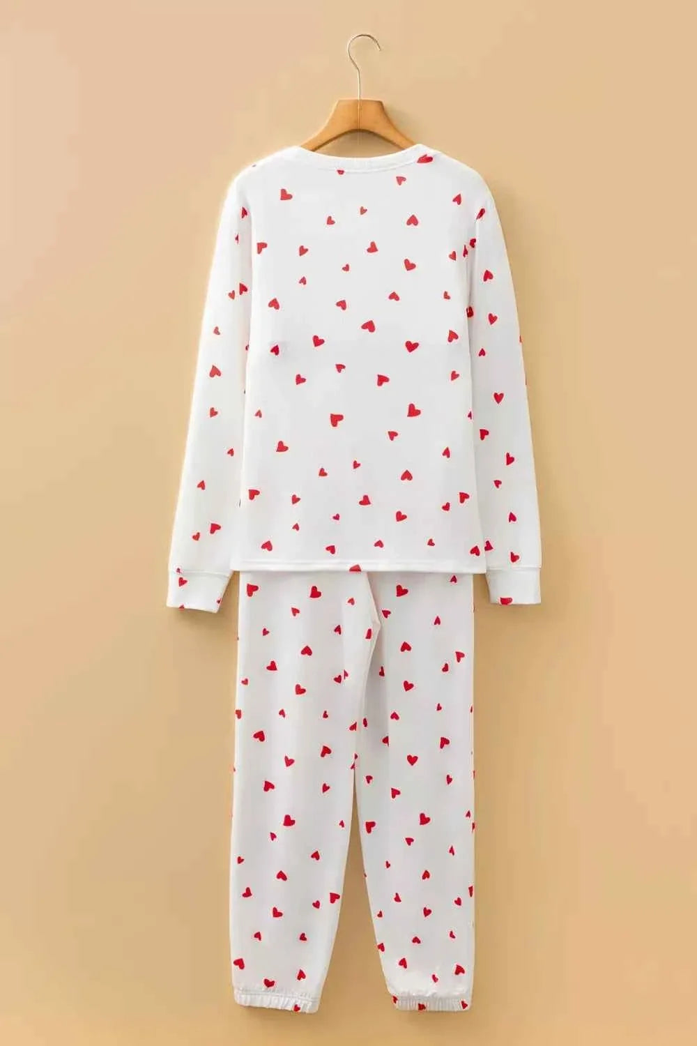Hearts Printed Long Sleeve Top Drawstring Pants Lounge Set