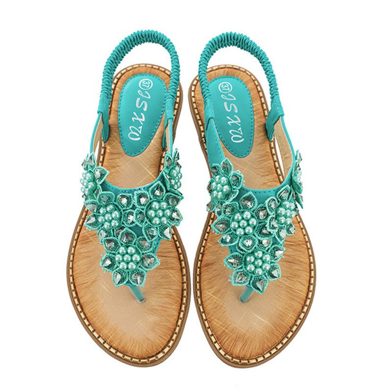New Fashion Bead Flower Round Toe Flip-Flop Sandals