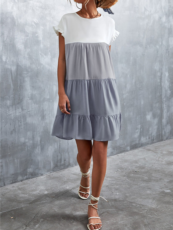 Round Neck Flutter Sleeve Tiered Babydoll Mini Dress 11