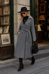 Wool Lapel Long Belted Double Overcoat