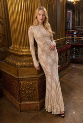 Lace Print Long Sleeve Maxi Dress