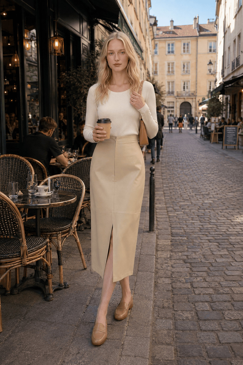 Faux Leather High Waist Front Split Midi Pencil Skirt 4