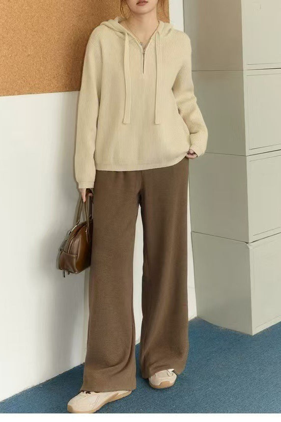 Drawstring Hooded Knit Sweater