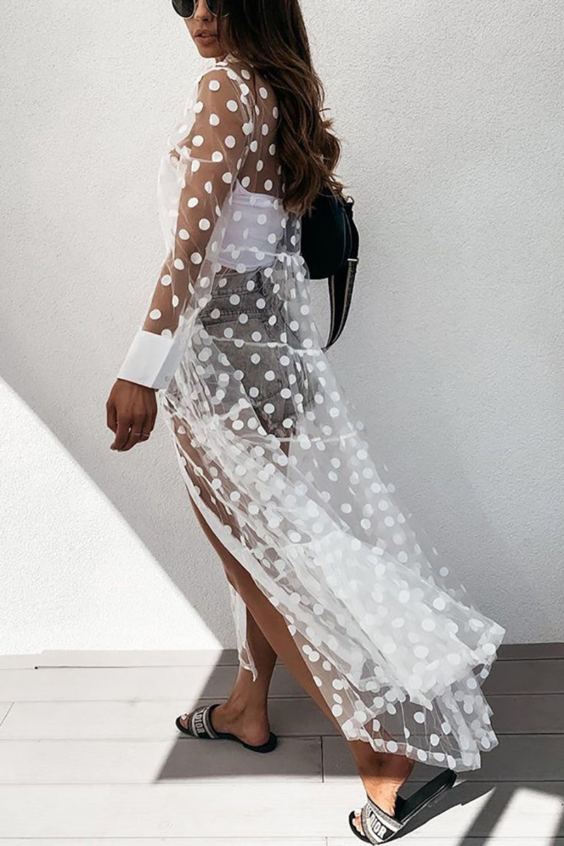 Mesh Polka Dot Shirt Maxi Dress