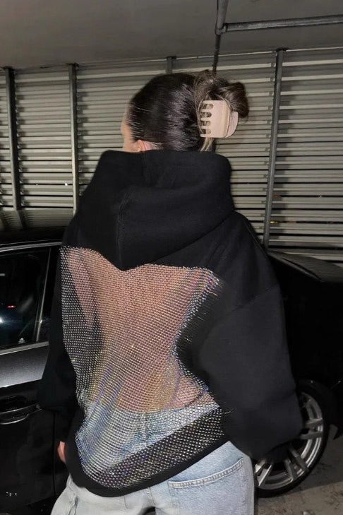 Sheer Backless Mesh Hoodie