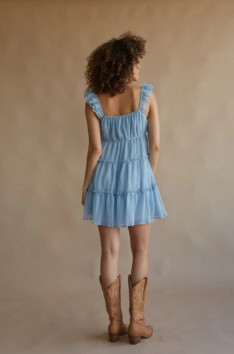 Chiffon Ruffle Strap Sweetheart Tiered Babydoll Mini Dress 2
