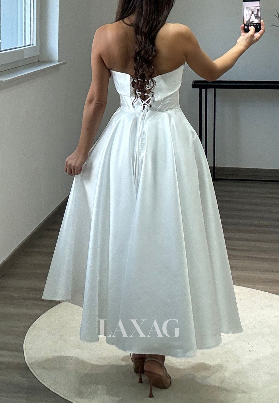 Tube Top Off-Shoulder Sleeveless A-Line Prom Dress Beaded Pleated Satin Midi Evening Gowns