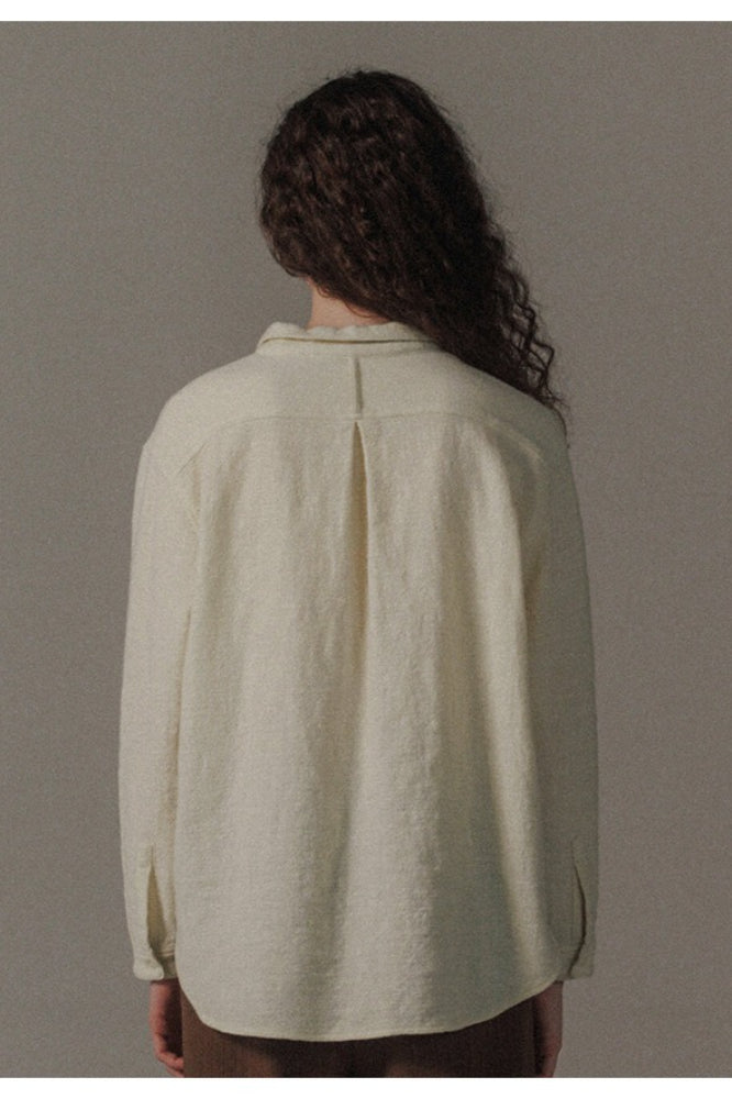 Brushed Texture Collared Long Sleeve Concealed Placket Curved Hem Shirt 4